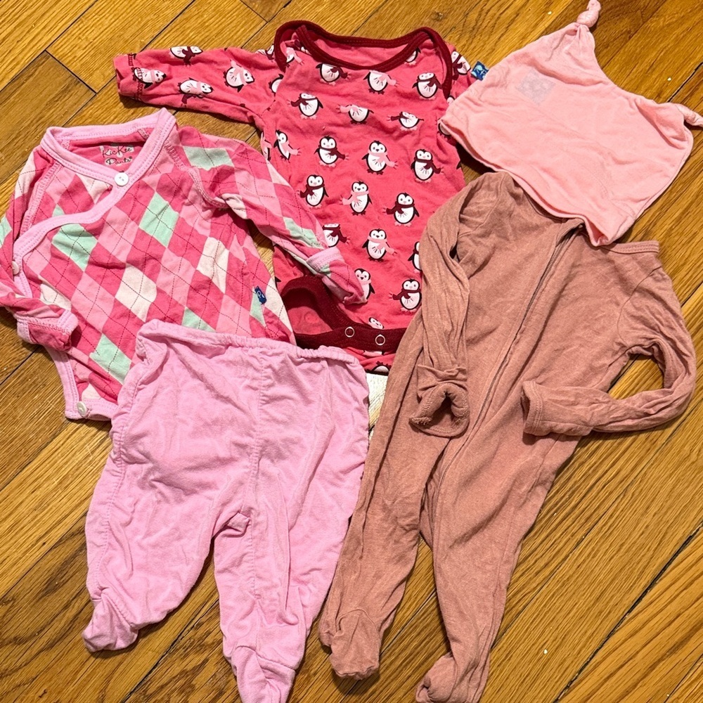 Baby girl newborn bamboo bundle Kickee Pants carters pink